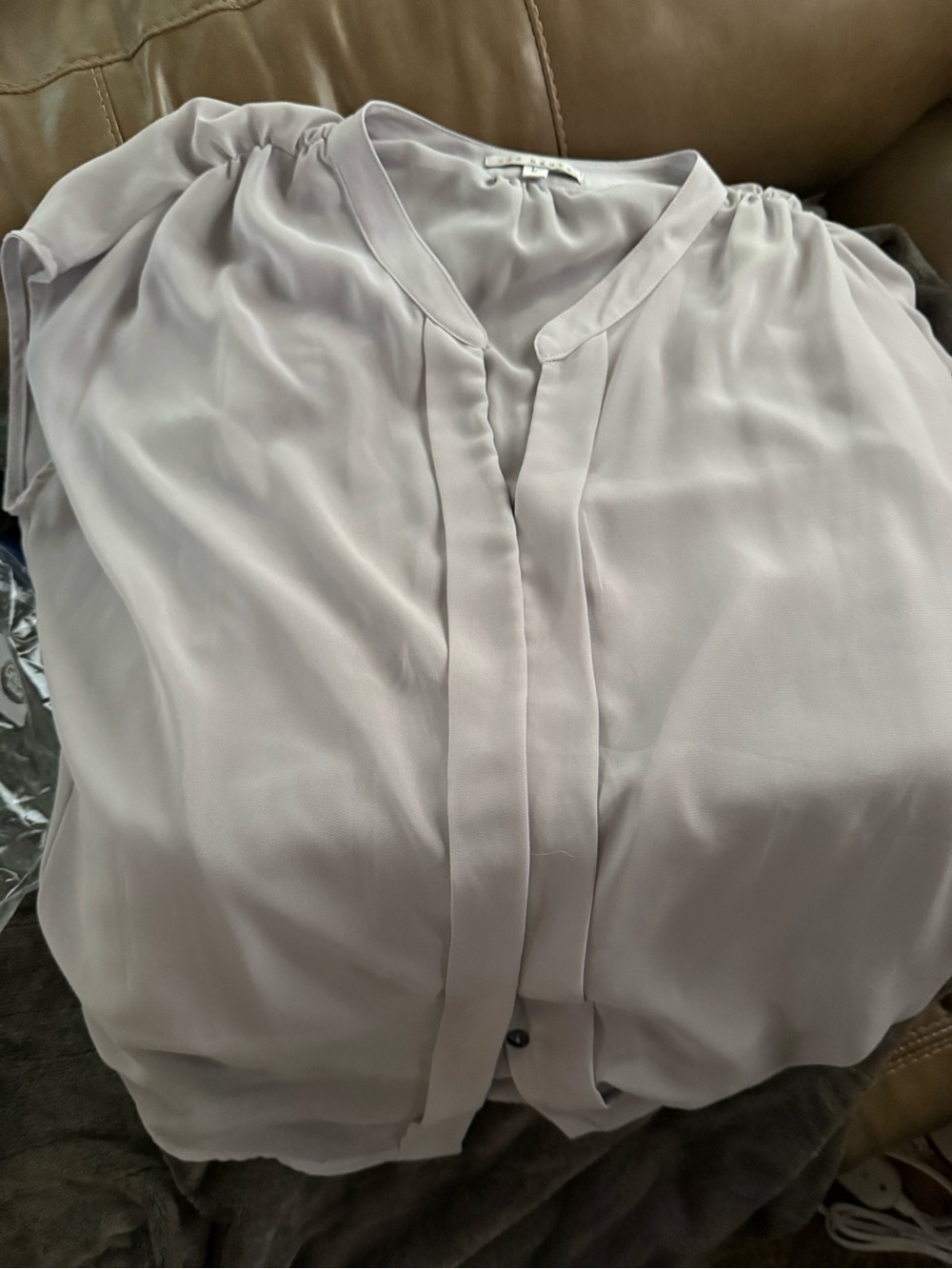 Red Haute Light Gray sheer V-Neck Button-Front Blouse
